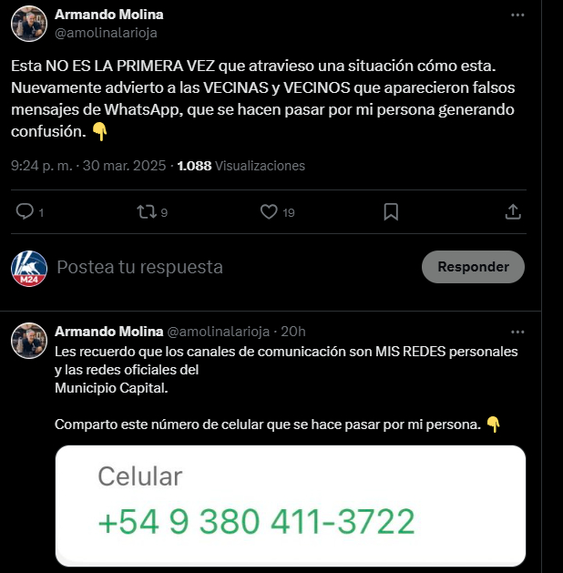 Alertan por estafa usando el nombre del intendente Armando Molina