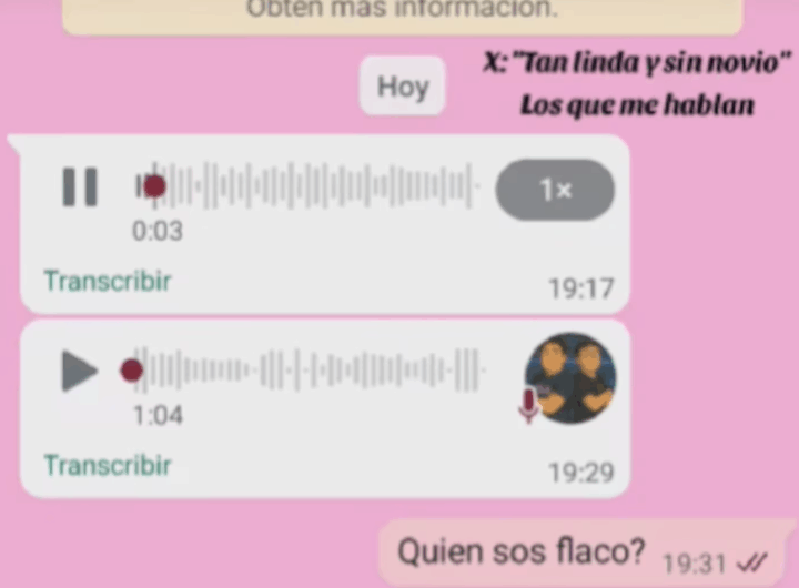Captura de pantalla de TikTok con mensaje de voz viral